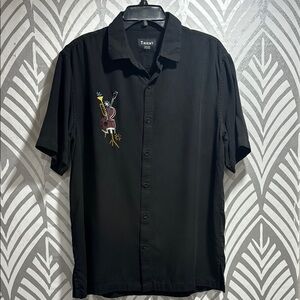 Trient Luxury Apparel Black Casual Button Down Shirt with Embroidered Design